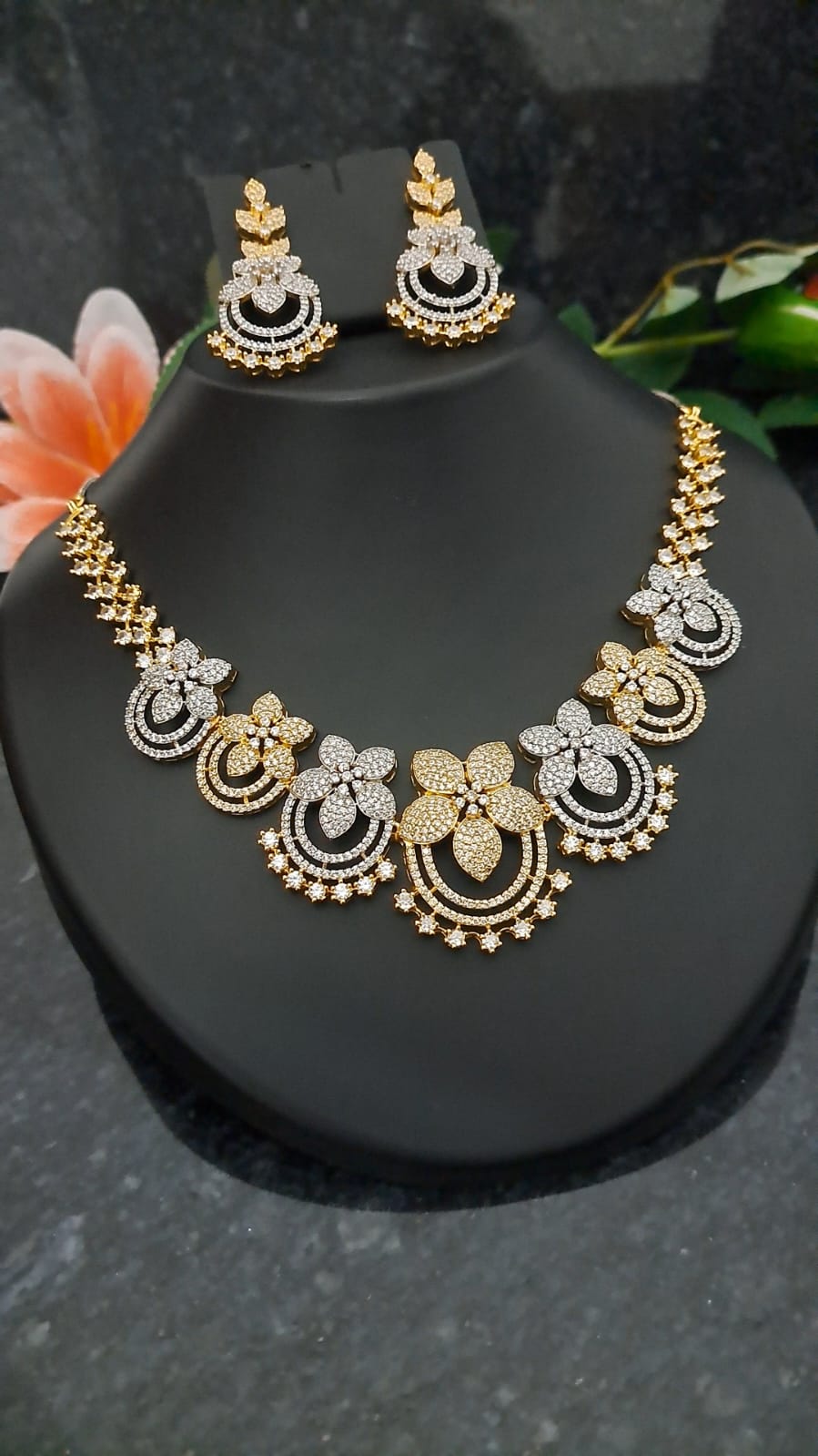 Indian Jewelry Floral Sunshine AD Necklace Set